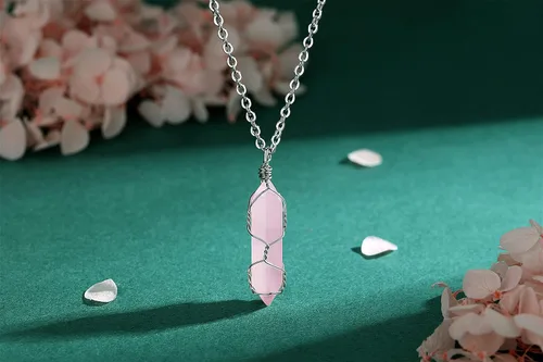 Miniatura 3 de MAIBAOTA Collar de piedra de cristal curativo, collar con colgante de cristales de lágrima envueltos en alambre, collar con dije de cuarzo Reiki