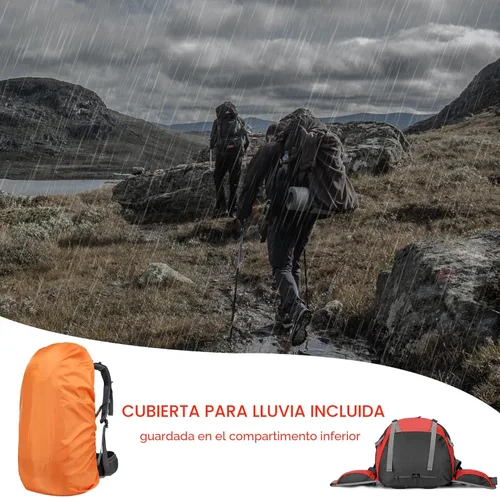 Miniatura 6 de Mochila Loowoko de 50 l para senderismo, impermeable, con cubierta para la lluvia, mochila esencial para acampar, mochila ligera de 45 + 5 litros