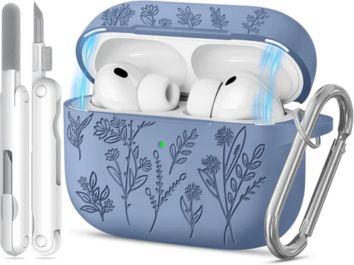 Miniatura 16 de Funda para Airpods Pro 3 con tapa magnética, fundas grabadas con flores para Apple AirPods Pro de 3ª generación 2025, funda de silicona suave