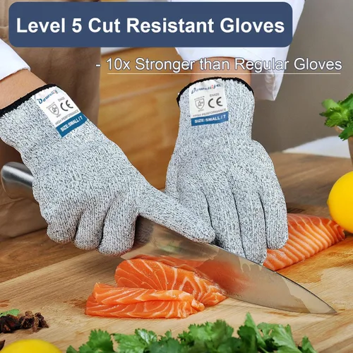 Miniatura 5 de Dowellife - Guantes resistentes al corte, de grado alimenticio, protección de nivel 5, guantes de seguridad para cocina, para chefs, para abrir