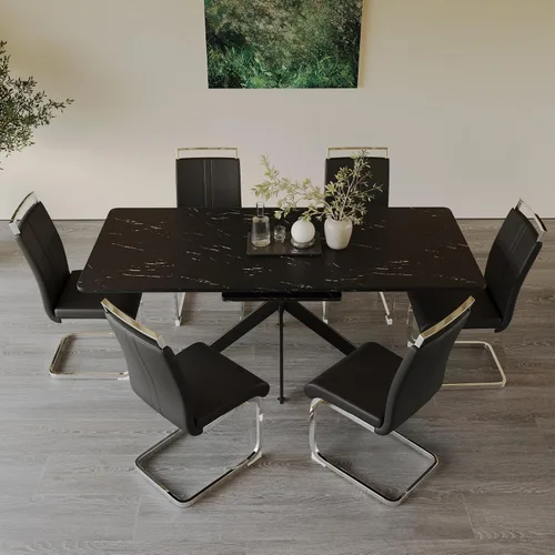 Miniatura 7 de Mesa de comedor de mármol para 4-8, mesa de comedor extensible de 62.4 a 78.15 pulgadas, mesa de cocina moderna, mesa rectangular que ahorra espacio