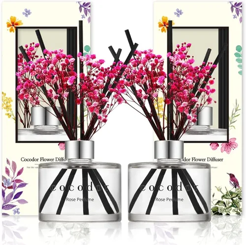 Miniatura 34 de COCODOR Juego de Difusor de Varillas de Junco con Flores / 6.7 oz / Eucalipto Limón / Difusor de Aroma con Varillas Fragancia para el Hogar Difusor