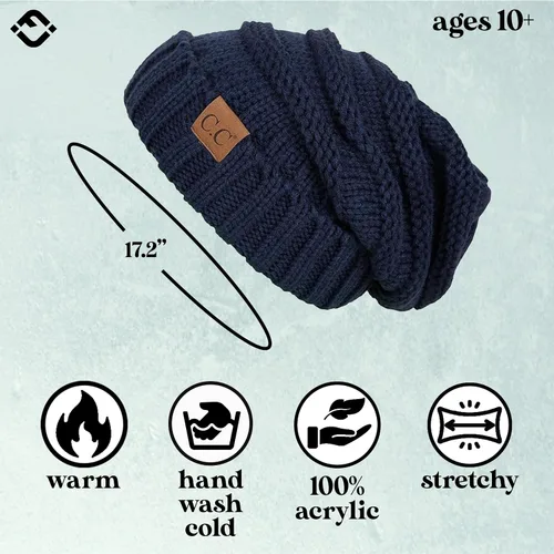 Miniatura 225 de Funky Junque Gorro de moda de punto trenzado de talla extragrande, grueso, abrigado, suave y holgado