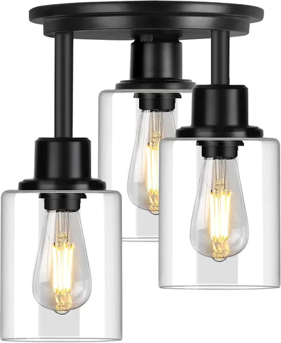 ROTTOGOON Lámpara de Techo Semiempotrada, Accesorios de Luz de Techo de 3 Luces Cerca del Techo, Accesorios de Luz de Cocina Negro Mate con