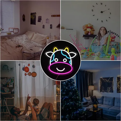 Miniatura 7 de Letrero de neón de vaca con diseño de vaca para pared, regulable, para habitación de niños, dormitorio, luces LED, decoración de animales, luz