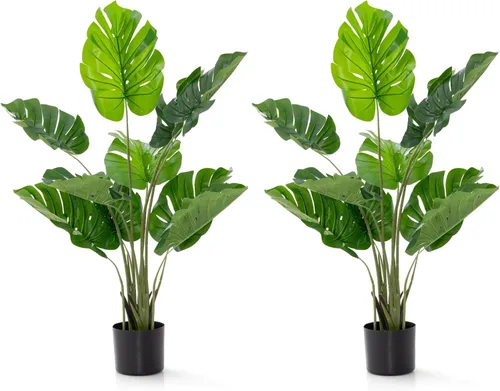 Miniatura 8 de GOFLAME Planta artificial Monstera Deliciosa, árbol sintético en maceta de 4 pies con 10 hojas falsas verdes, planta de queso suizo para decoración