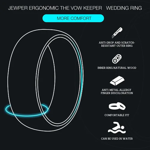 Miniatura 2 de Anillos de tungsteno para hombres y mujeres, 0.315 pulgadas, color negro y plateado, anillo de boda de carburo con incrustaciones de agujero