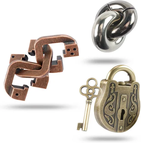 Miniatura 7 de MHY Rompecabezas Mentales de Metal Jumbo para Adultos - Paquete de 4 Juegos Mentales 3D Desafiantes con Estuche Portátil Juguetes de Lógica