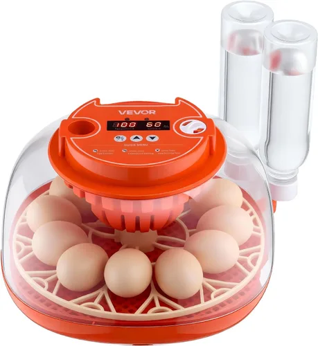 Miniatura 10 de VEVOR Incubadora de 12 huevos, girador automático de huevos con vela LED, control de temperatura y humedad, ventana transparente de visión de 360°