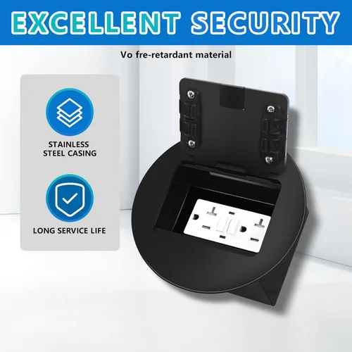 Miniatura 2 de Kit de Enchufe Circular Empotrado en Piso con 2* 20 Amperios de Acero Inoxidable GFCI, Receptáculo a Prueba de Manipulaciones, Hardware Resistente a