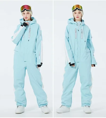 Miniatura 26 de ALSOGO Traje de esquí de una pieza para mujer, overol impermeable con aislamiento para nieve, con cinturón desmontable para deportes de nieve