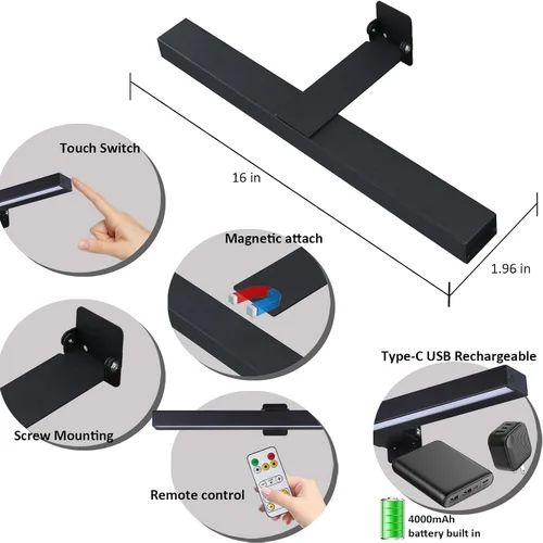 Miniatura 2 de MIOBLUE Luces LED para fotos con control remoto, luz de metal de 16 pulgadas, lámpara de visualización recargable, luz de diana regulable