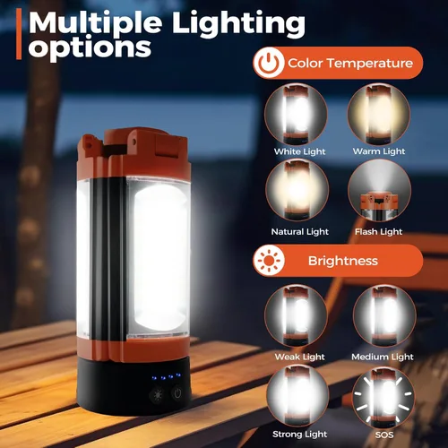 Miniatura 5 de Luz de campamento recargable de 12000 mAh con soporte ajustable, luz de trabajo inalámbrica con 3 cabezales de lámpara LED, linterna de emergencia