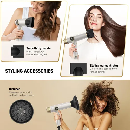 Miniatura 3 de HITTIONA Secador de pelo de viaje de doble voltaje con difusor magnético, secador de pelo iónico de alta velocidad de 2000 W, regalo para mujeres