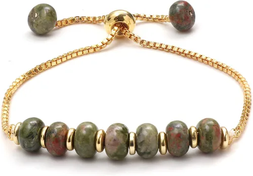 Miniatura 10 de Gempires - Pulsera de cuentas redondas naturales, chapada en oro amarillo de 14 quilates, joyería hecha a mano, pulseras ajustables para mujer