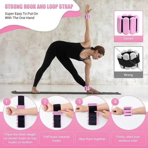 Miniatura 7 de Pilates - Pesas de muñeca y tobillo para mujer, pesas fuertes para brazos y piernas, juego de 2, pesas ajustables para caminar, yoga, baile, barras