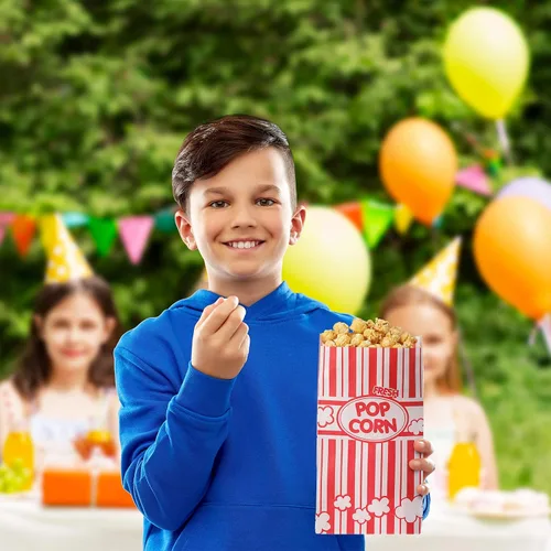 Miniatura 4 de Potchen 300 bolsas de papel de palomitas de maíz, desechables, resistentes a la grasa, a rayas, contenedor de palomitas de maíz para noche, cine