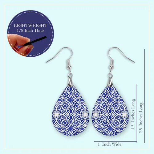 Miniatura 88 de Dangle Earrings for Women Colorful Dangling Drop Statement Jewelry Printed MDF Wood Teardrop Double Side Print Handmade by The Painted Pug