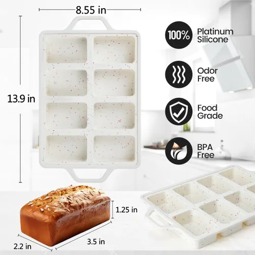 Miniatura 4 de Mini molde para pan, molde de silicona reforzada con metal, antiadherente, 8 cavidades, moldes de silicona para hornear pan, pan, pastel de carne