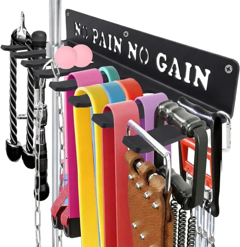 Estante de entrenamiento de pared de metal negro de calibre pesado multiusos, organizador de montaje en pared para equipo de entrenamiento Dolor