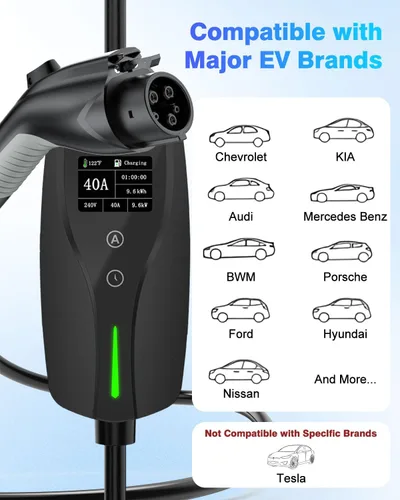 Miniatura 8 de SEGUMA Cargador EV de Nivel 2, Cargadores de Coche Eléctrico de 40 Amperios, Cable de 25 Pies con Enchufe NEMA 14-50, Corriente Ajustable, Retardo
