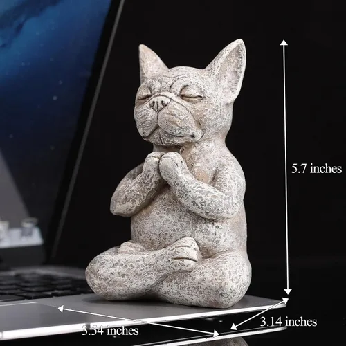 Miniatura 2 de Estatua de bulldog de Buda meditante, figura de yoga de resina de 5.7 pulgadas, bonita decoración de mesa divertida de animales zen, para el hogar