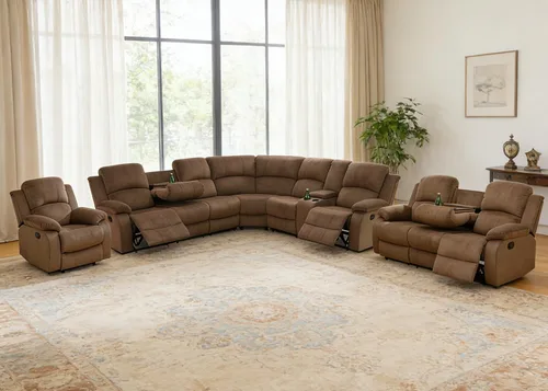 Miniatura 46 de Juego de sofá seccional reclinable manual, juegos de muebles de sala de estar, sofá seccional en forma de L y 2 sillas, cómodo sofá reclinable