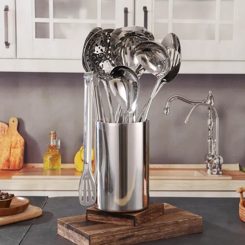 Miniatura 6 de Soporte para Utensilios de Cocina de Doble Pared - Soporte para Utensilios de Cocina de Acero Inoxidable 304 Elegante para Encimera, Organizador