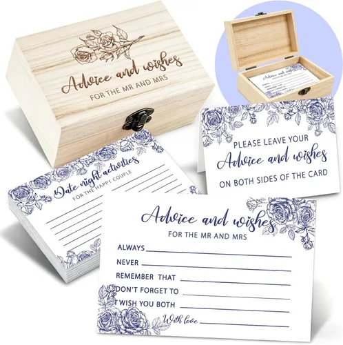 Consejos y deseos para el señor y la señora 50 tarjetas de consejos de boda florales azules, tarjetas de consejos y deseos para decoraciones de