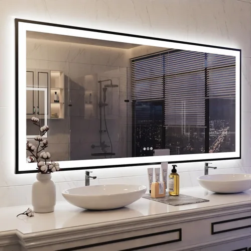Miniatura 21 de ISKM Espejo LED con marco para baño de 40"x30", espejo de baño LED regulable con luces, antivaho, espejo iluminado frontal y retroiluminado de 3
