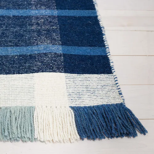 Miniatura 4 de SAFAVIEH Striped Kilim Collection STK707M - Alfombra de lana de tejido plano de 2 pies 3 pulgadas x 8 pies, color azul/beige