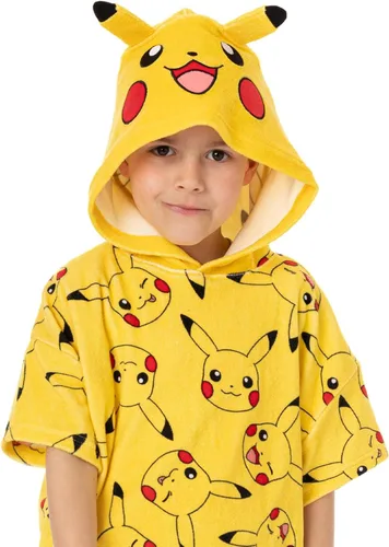 Miniatura 4 de Pokemon Poncho de toalla para niños Toalla de baño de anime amarilla con orejas 3D Traje de baño estampado Pikachu, Amarillo