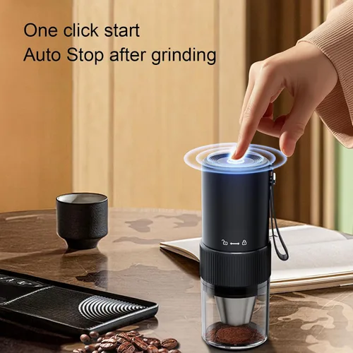 Miniatura 9 de Generic Molinillo de café eléctrico portátil con mango recargable por USB, parada automática, silencioso, ajustable, pequeño, de acero inoxidable