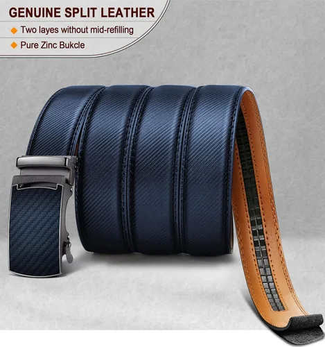 Miniatura 3 de KEMISANT Cinturón para hombre, correa de trinquete deslizante de cuero genuino para hombre pantalones de vestir Oxford, tamaño ajustable