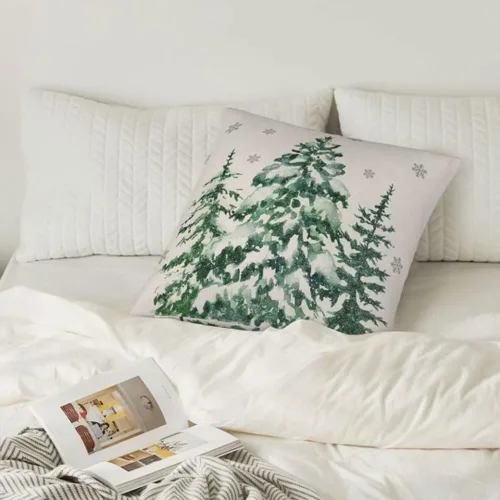 Miniatura 4 de Fundas de almohada de Navidad de 16 x 16 pulgadas, juego de 2 fundas de almohada verdes para decoración de árboles de Navidad, fundas de almohada