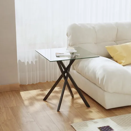 Miniatura 4 de Mesa auxiliar pequeña con patas de metal, mesa auxiliar cuadrada de vidrio templado moderna para sala de estar, sofá, oficina en casa