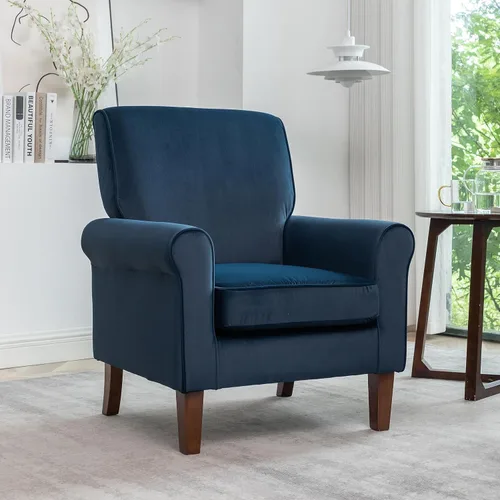 Miniatura 11 de Container Furniture Direct Sillón clásico con marco de madera de abedul y cómodos reposabrazos enrollados, sillones para sala de estar, dormitorio