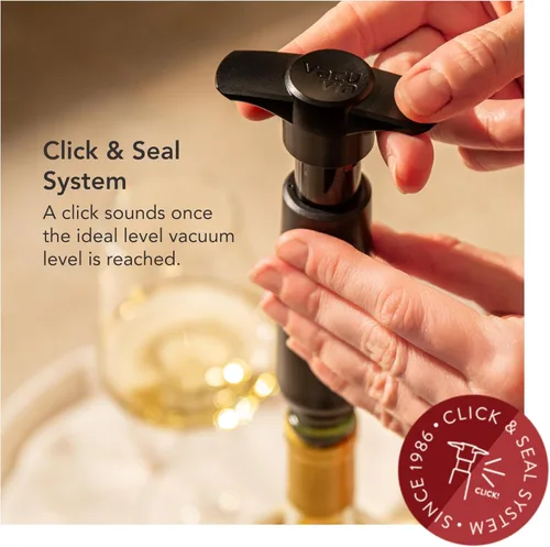 Miniatura 5 de Vacu Vin Conservador de Vino Original con 1 Tapón de Botella al Vacío – Bomba Conservadora de Vino de Color Negro para Vino Tinto o Blanco – Sistema