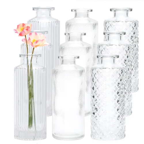 Miniatura 16 de Juego de jarrones de flores negros, jarrón de cristal a granel juego de 8, mini jarrones de sabor artístico y cultural para decoración de oficina