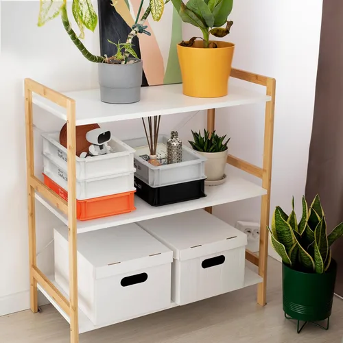 Miniatura 4 de KBDcraft Contenedor de almacenamiento apilable - Caja organizadora de plástico resistente y bandeja con paredes rectas, pequeños contenedores de Gris