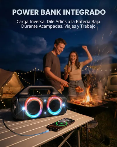 Miniatura 6 de Altavoz Bluetooth impermeable IP67: 80 W (pico), altavoces inalámbricos portátiles para exteriores con luces LED, tiempo de reproducción de 20