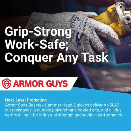 Miniatura 2 de Armor Guys Hammer Head 3 Basetek - Guantes de trabajo protectores – Agarre de poliuretano gris para mujeres y hombres con forro HDPE A3 Basetek – L