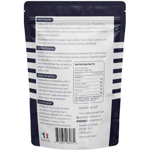 Miniatura 2 de Le Marinier Sal marina céltica orgánica gris gruesa, 1.1 lb - 18 oz. Sal marina francesa 100% natural y sin refinar rica en minerales orgánica. Sal