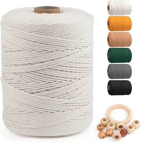 Miniatura 79 de Cuerda de algodón para macramé de 5 mm x 109 yardas, ZUEXT 100% natural hecha a mano, cuerda de algodón trenzada de 4 hebras para colgar plantas
