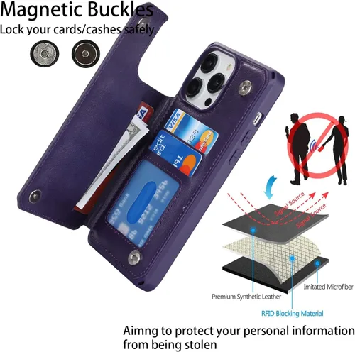 Miniatura 4 de Cavor Funda para iPhone 14 Pro Max con Tarjetero, Funda Cartera para iPhone 14 Pro Max para Mujeres y Hombres, Soporte de Tarjetas de Crédito