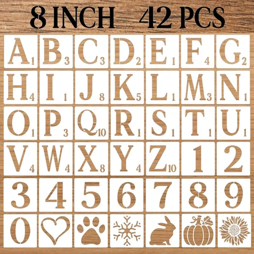 Miniatura 9 de Plantillas de letras de 3 pulgadas, plantillas de manualidades, 42 plantillas de dibujo de alfabeto de plástico reutilizables para pintar en madera