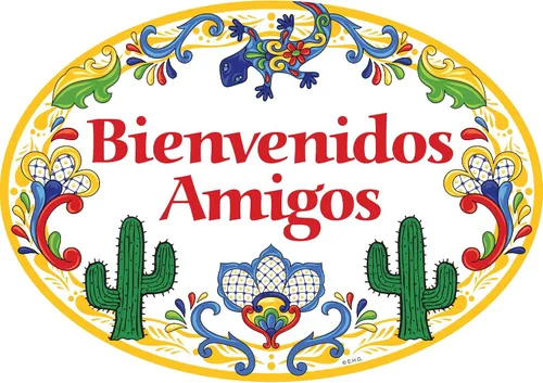 Miniatura 5 de Essence of Europe Gifts Letrero de cerámica tradicional latino de 8.75 x 6 pulgadas, letrero de bienvenida español con ilustraciones en relieve