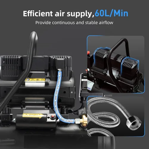 Miniatura 5 de Compresor de aire, 2.0 galones, 1.0 HP sin aceite, máximo 115 PSI, 65dB ultra silencioso, para reparación de automóviles, inflado de neumáticos
