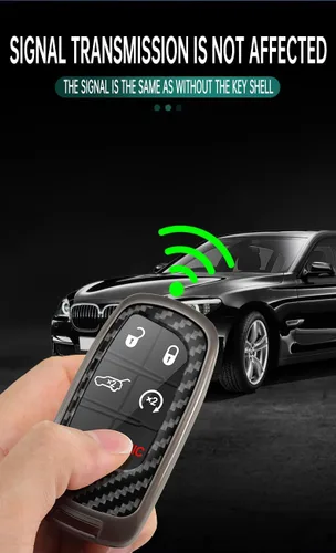 Miniatura 3 de SANRILY Funda para llavero inteligente con patrón de fibra de carbono, color negro, apta para Jeep Grand Cherokee Renegade para Chrysler 200 300