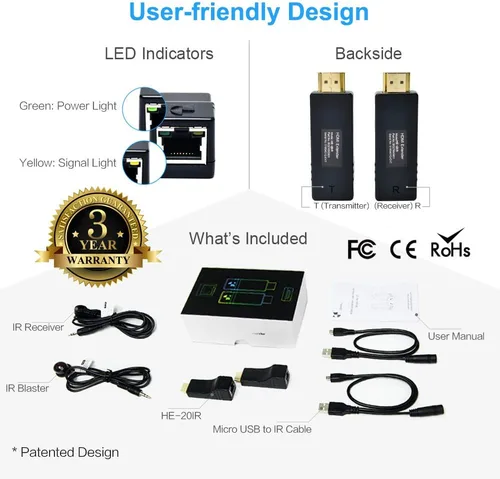 Miniatura 7 de DDMALL Mini extensor HDMI de hasta 330 pies/328.1 ft, 1080P a 60 Hz, extensor HDMI Full HD sobre cable Ethernet CAT5e/CAT6, con control IR directo 1